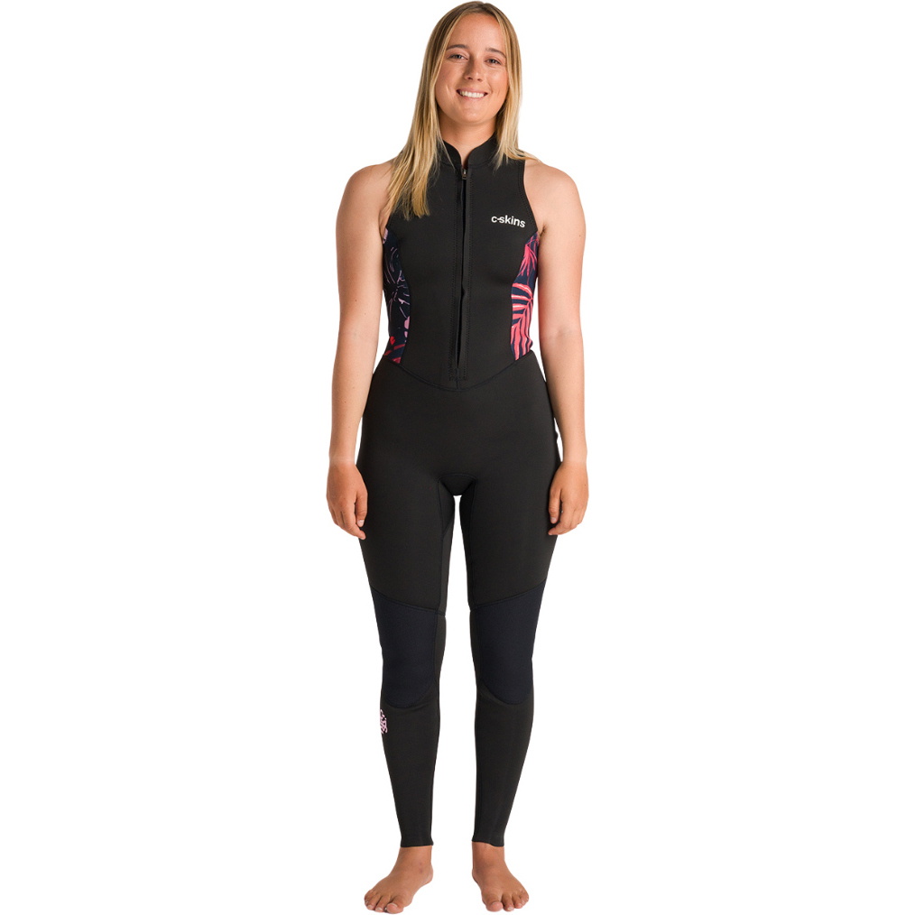 2026 C-Skins Womens NuWave Solace Lite 2/2mm Long Jane Wetsuit C-NSOL22SLJW - Black / Tropical